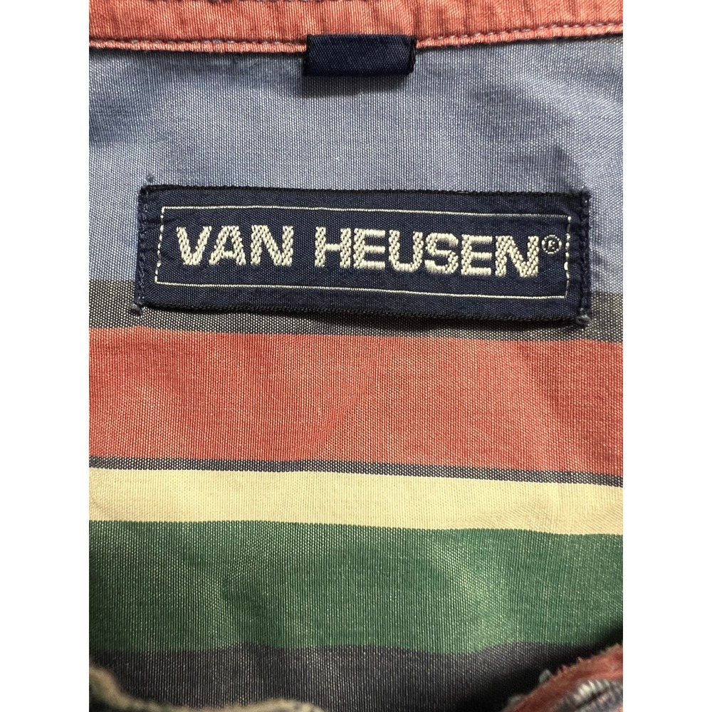 Van Heusen Mens XL Short Sleeve Button Down Shirt Striped Cotton Retro Dad 90s - Picture 3 of 10